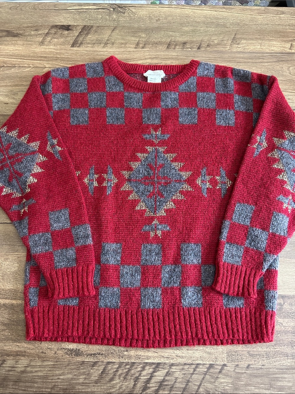 Vintage 90s Intentions Made in Italy Geometric Wool Blend Sweater M